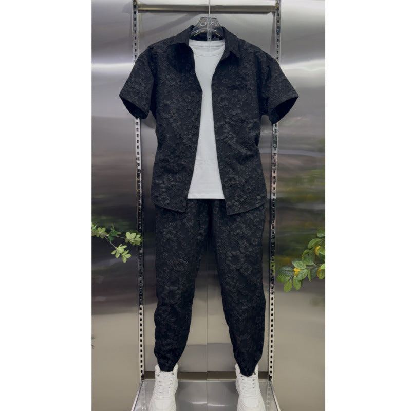 Two-piece embossed short pants for men