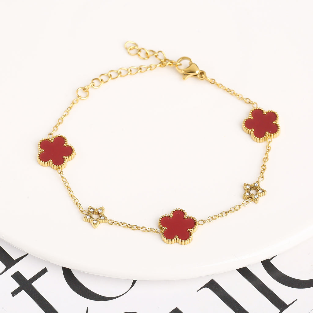 Stainless steel five-leaf flower lady bracelet