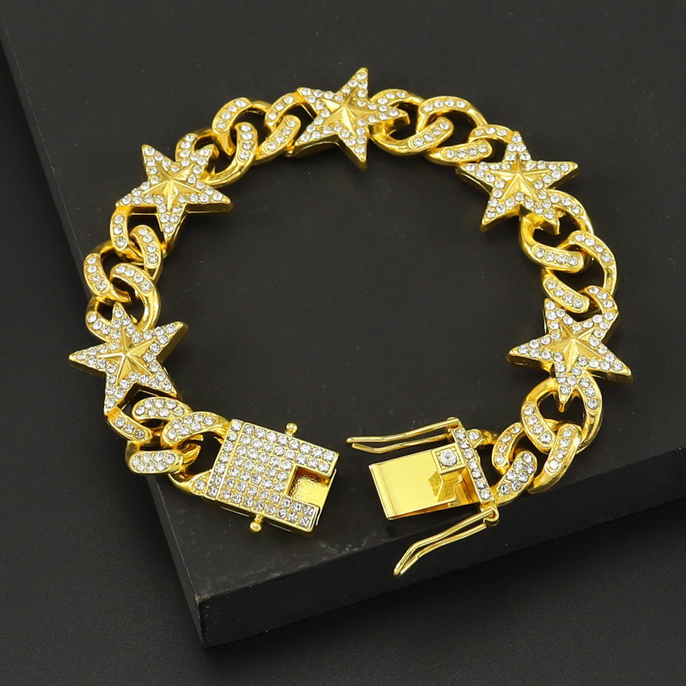 full diamond hip hop five-pointed star men's bracelet bracelet