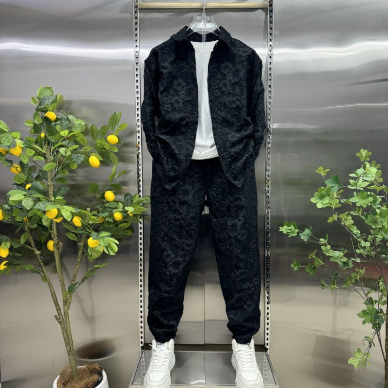 Two-piece embossed short pants for men