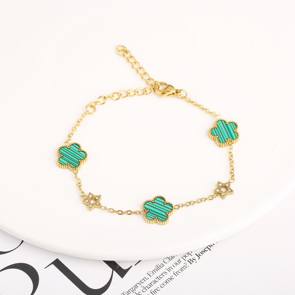 Stainless steel five-leaf flower lady bracelet