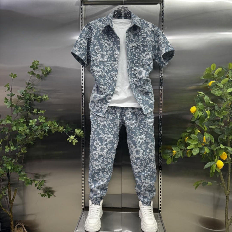 Two-piece embossed short pants for men