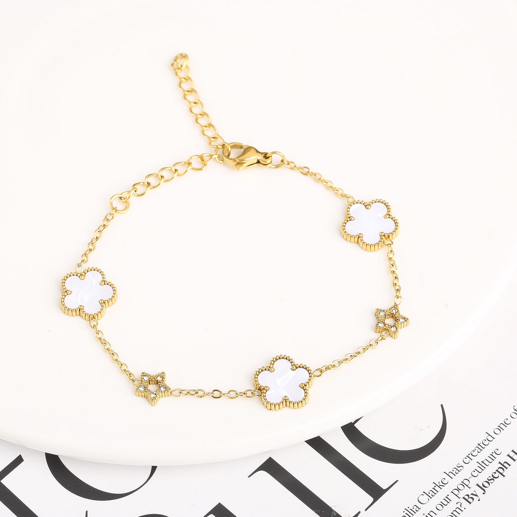 Stainless steel five-leaf flower lady bracelet