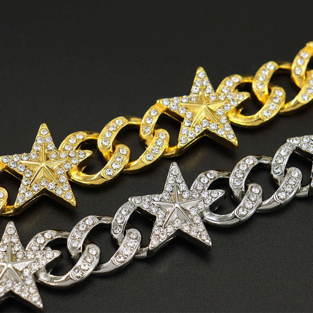 full diamond hip hop five-pointed star men's bracelet bracelet