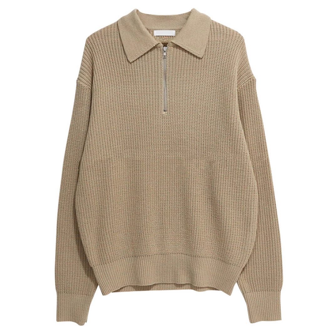 Half Zip Knit Sweater Men Retro Loose Fit Casual Pullover