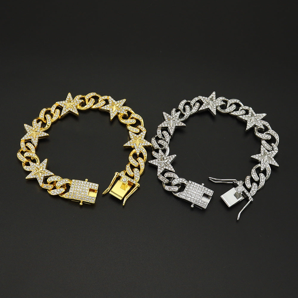 full diamond hip hop five-pointed star men's bracelet bracelet