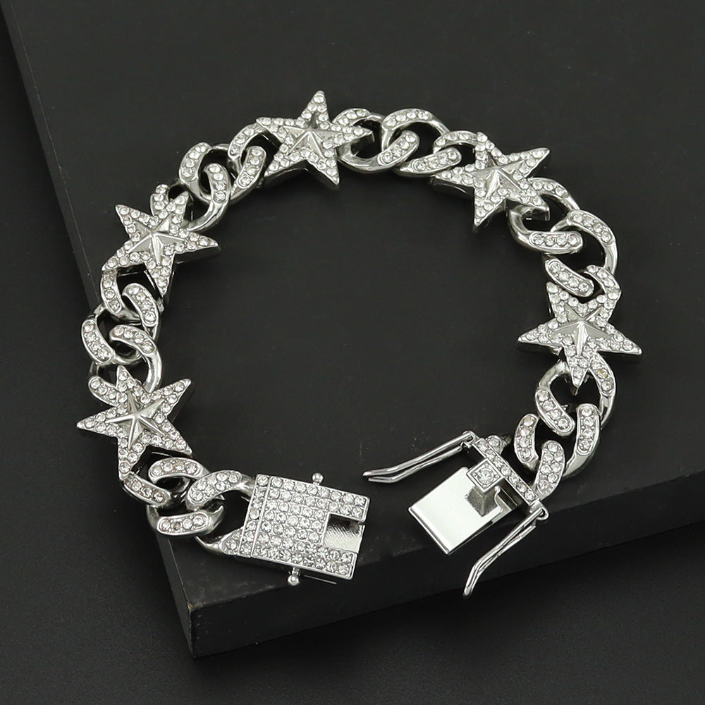 full diamond hip hop five-pointed star men's bracelet bracelet