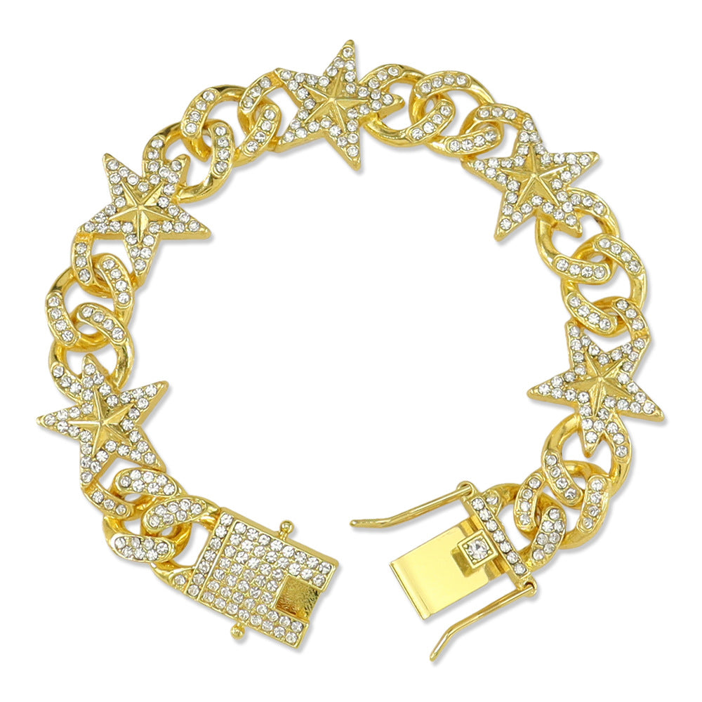 full diamond hip hop five-pointed star men's bracelet bracelet