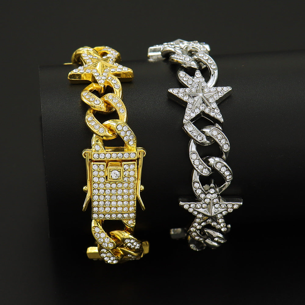 full diamond hip hop five-pointed star men's bracelet bracelet