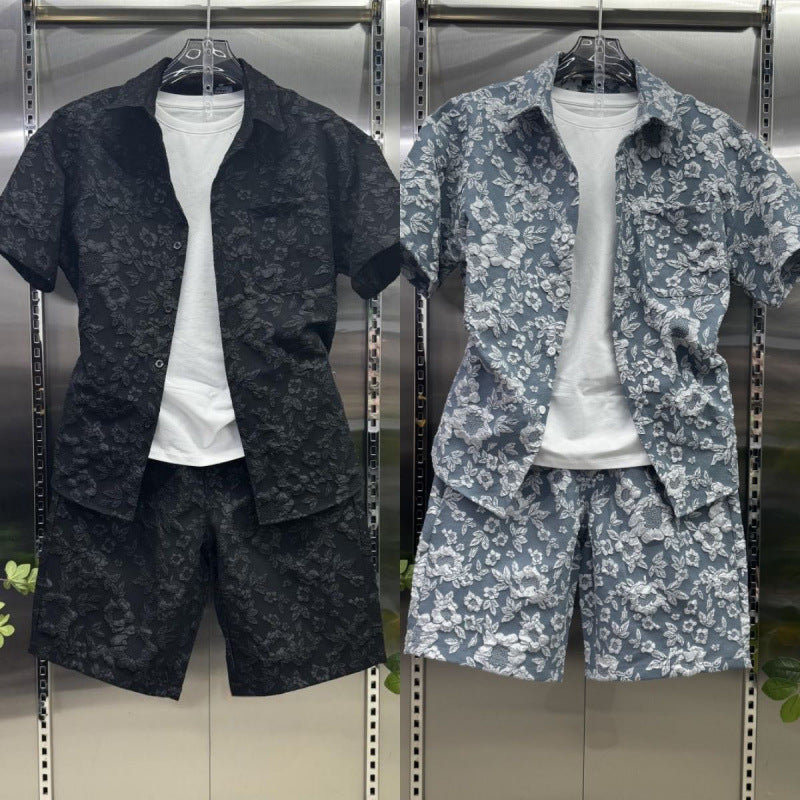 Two-piece embossed short pants for men
