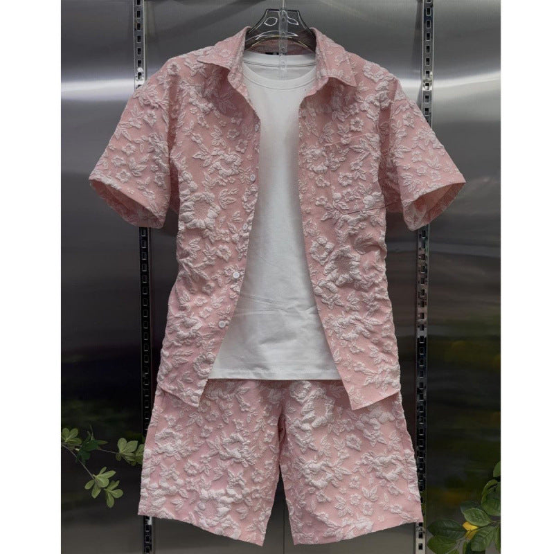 Two-piece embossed short pants for men