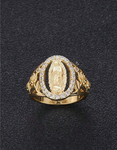 Virgin Mary Inlaid Shiny Cubic Zirconia Ring Unisex