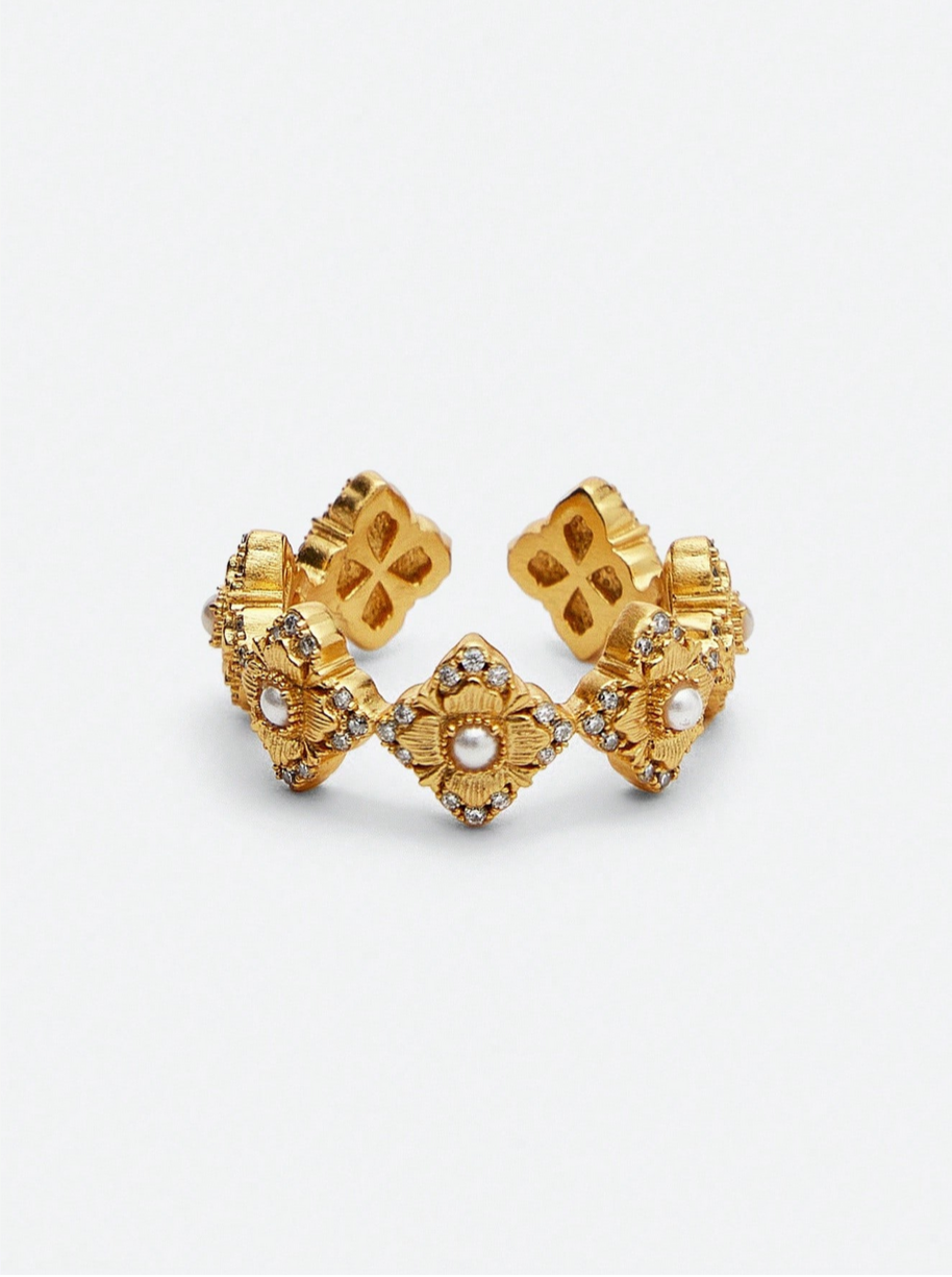 Opalesca Gold Pearl Zirconia Ring