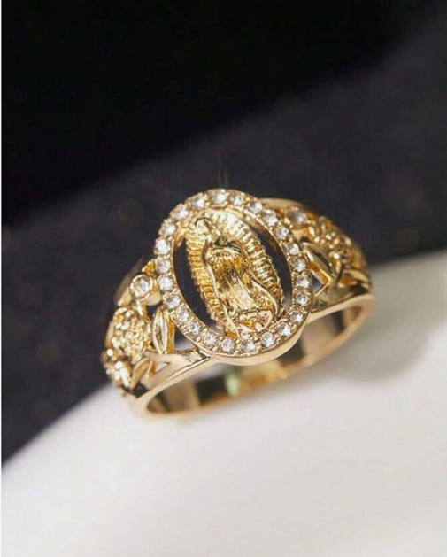Virgin Mary Inlaid Shiny Cubic Zirconia Ring Unisex