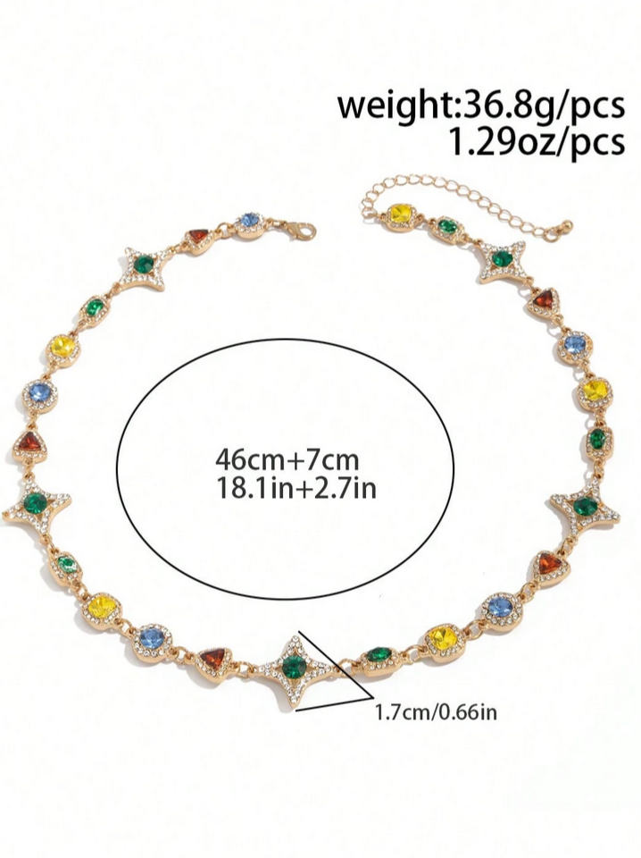 1pc Vintage Glamorous Multi-Color Rhinestone Star Necklace