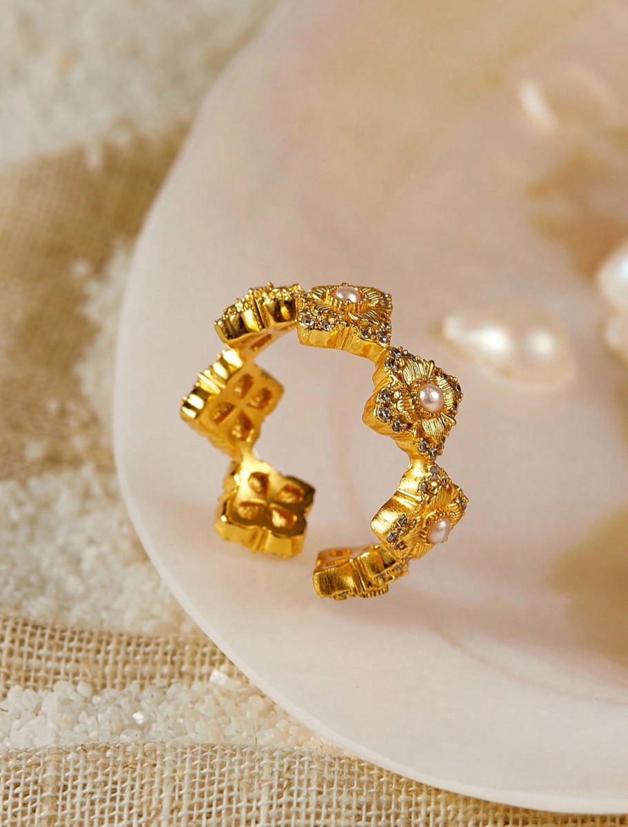 Opalesca Gold Pearl Zirconia Ring