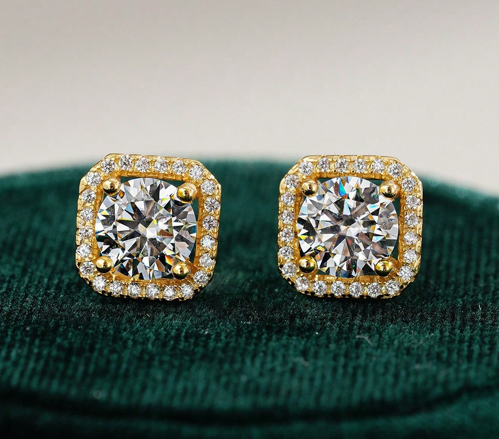 925 Sterling Silver Earrings With Moissanite Square Fully Paved Stud Earrings