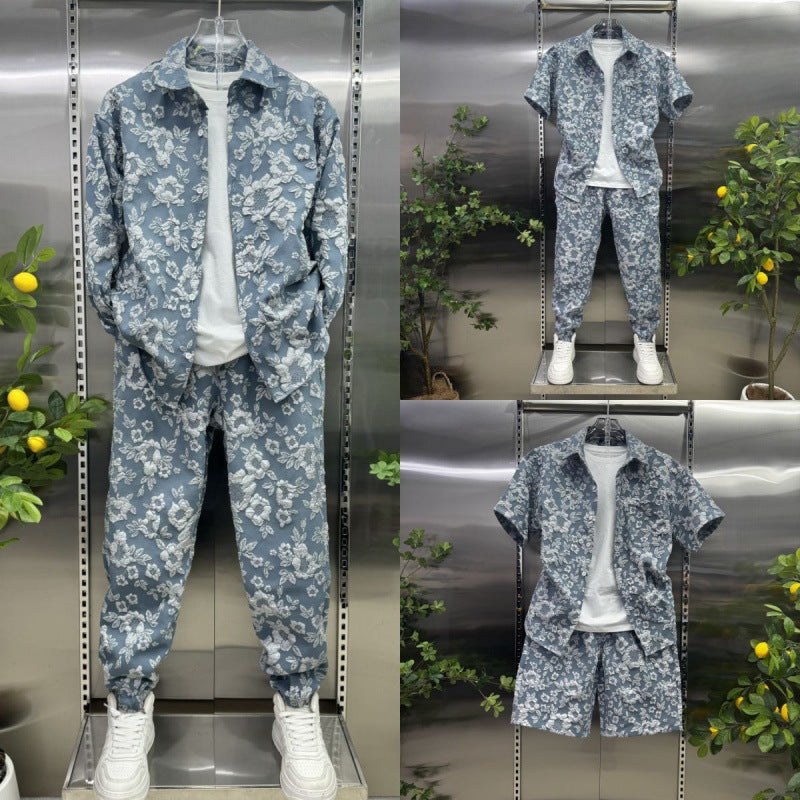 Two-piece embossed short pants for men