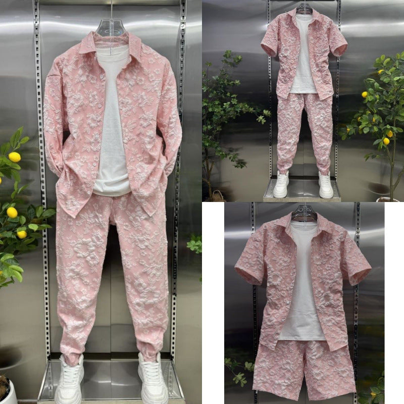 Two-piece embossed short pants for men