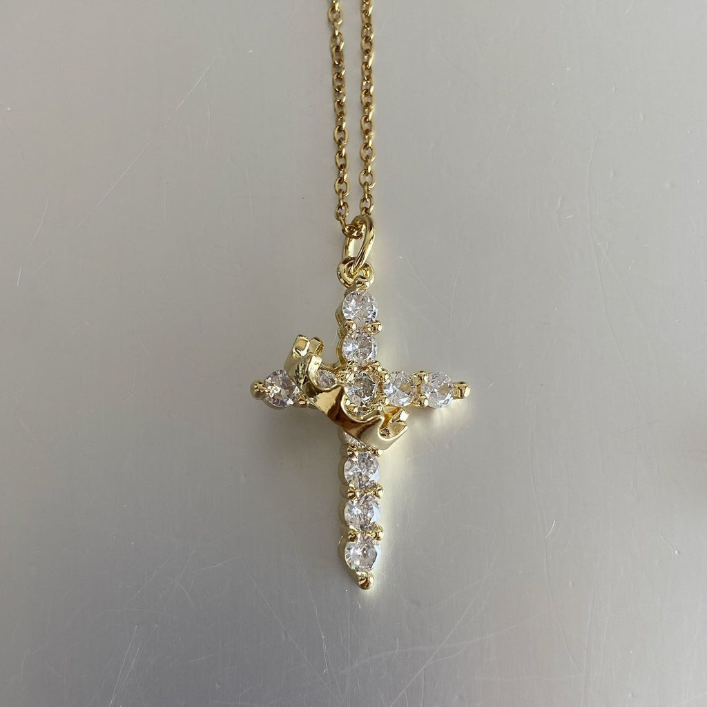 Rotatable Crown Diamond Cross Necklace for Women