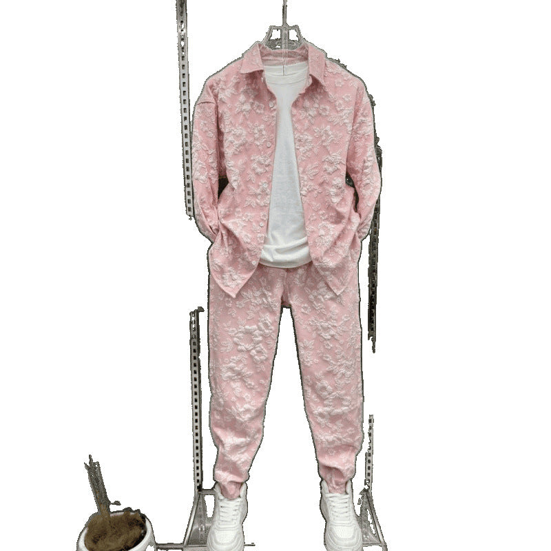 Two-piece embossed short pants for men