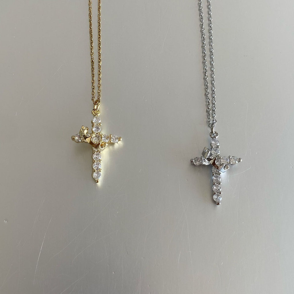 Rotatable Crown Diamond Cross Necklace for Women