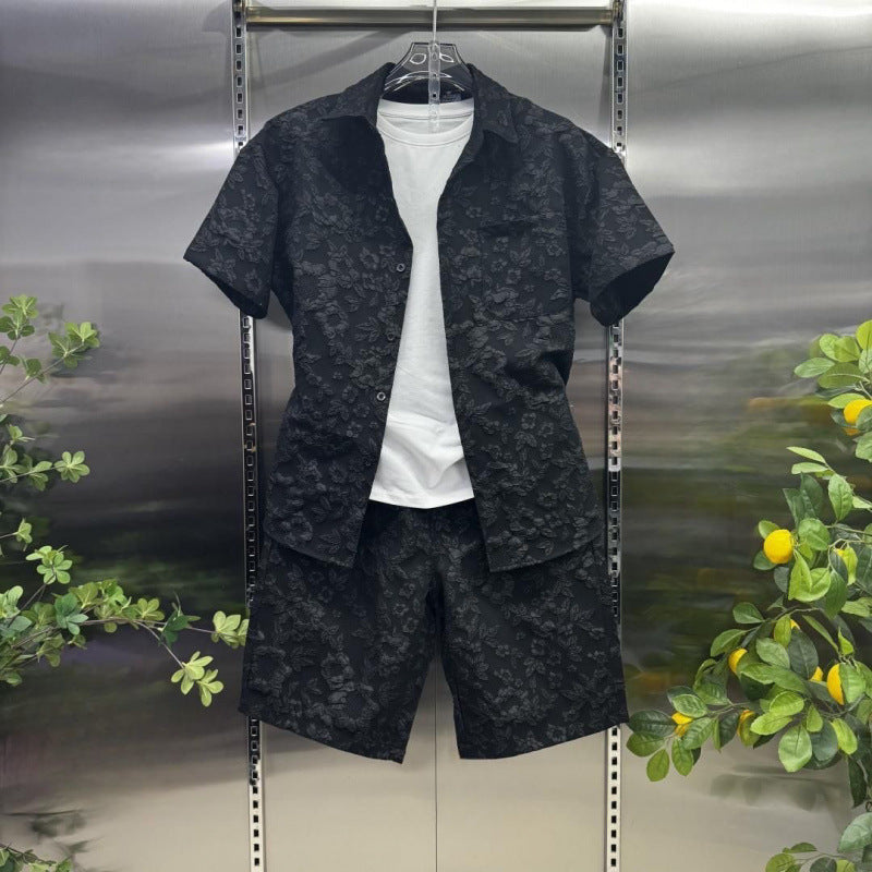 Two-piece embossed short pants for men
