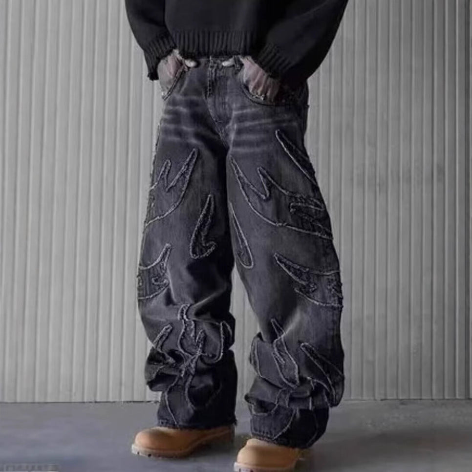 Vintage Embroidered Loose Jeans for Men